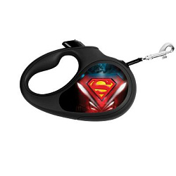 Поводок-рулетка WAUDOG "Супермен Лого", M, до 25 кг, 5 м, светоотраж. лента черный 8125-1012-01
