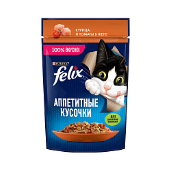 FELIX (Феликс) Аппетитные кусочки влажный корм для взрослых кошек с курицей и томатами в желе 75 г
