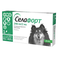 Селафорт от блох, чесоточного клеща и гельминтов для собак от 20,1-40 кг 240 мг/2 мл, KRKA