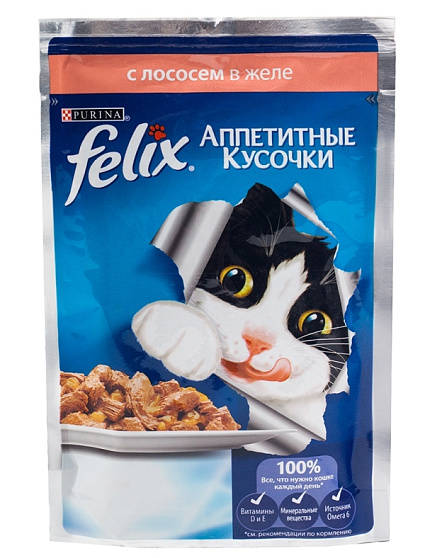 FELIX Аппетитные кусочки влажный корм для взрослых кошек с лососем в желе 85 г