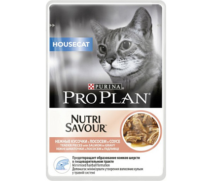 PROPLAN CAT HOUSECAT  Nutri Savour нежные кусочки в соусе с лососем 85 г 