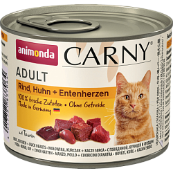 Animonda CARNY ADULT влажный корм для взрослых кошек с говядиной, курицей и уткой ж/б 200г
