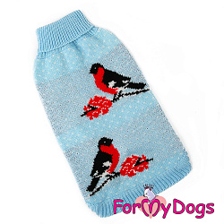FOR MY DOG Свитер вязаный "Снегири" голубой (18-20) FW829-2019