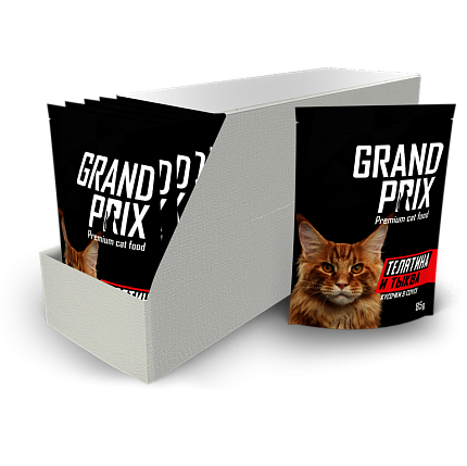 GRAND PRIX CAT влажный корм для кошек кусочки в соусе Телятина и тыква 85г пауч (24)