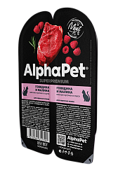 AlphaPet (АльфаПет) влажный корм для взрослых кошек говядина и малина 80 г