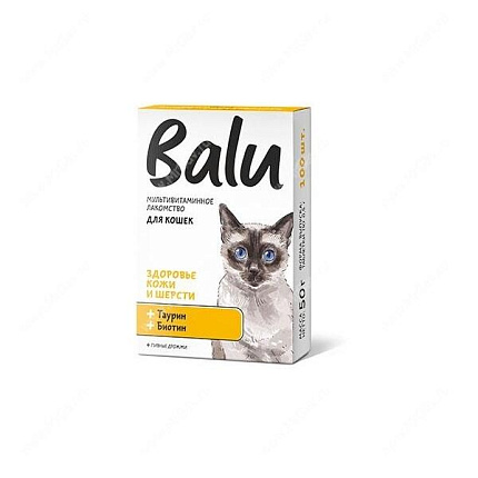 Balu (Балу) Лакомство мультивитаминное для кошек "здоровье кожи и шерсти" 100 таб (упак/5шт)