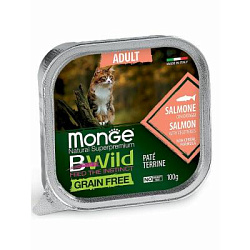Monge Cat BWild GRAIN FREE беззерновые консервы для взрослых кошек из лосося с овощами 100г 70012881