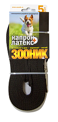 Поводок капроновый с двойной латексной нитью 5м* 15мм, ЗООНИК, черный	11444