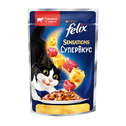 FELIX (Феликс) Sensations влажный корм для взрослых кошек супервкус говядина с сыром 75 г