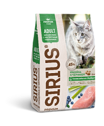 Sirius сухой корм для кошек Индейка с черникой 1,5 кг 030176