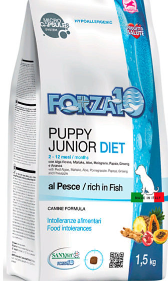 FORZA 10 Pup Diet.pesce Диетический полнорационный, монобелковый, гипоаллергеный корм для щенков 1,5