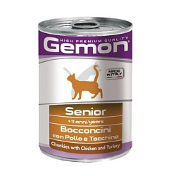 Gemon Cat консервы для пожилых кошек кусочки с курицей и индейкой 415 г 70300728