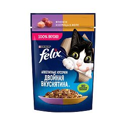 FELIX (Феликс) Двойная вкуснятина влажный корм для взрослых кошек ягненок и курица в желе 75 г