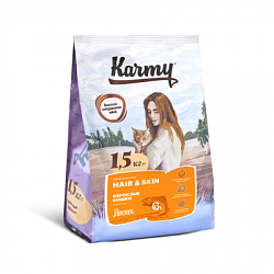 KARMY Hair & Skin сухой корм для кошек, поддерживающий здоровье кожи и шерсти лосось 1,5 кг 7028
