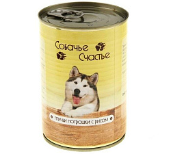 Собачье счастье консервы Птичьи потрошки с рисом 410 г