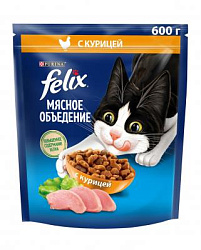 FELIX Мясное объедение сухой корм для взрослых кошек с курицей 600 гр
