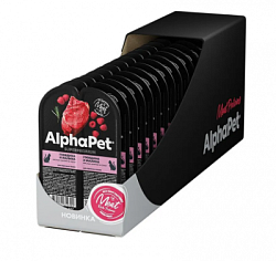 AlphaPet влажный корм для взрослых кошек с говядина/малина 15*1 80г