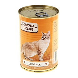Кошачье Счастье ж/б консервы для взрослых кошек Цыпленок 410 г