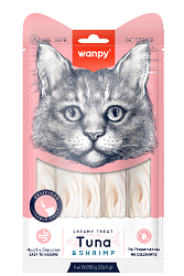 Wanpy(Ванпи) Cat Лакомство для кошек "нежное пюре" из тунца и креветками 25 шт х14 г