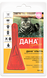 Дана ультра капли инсектоакарицидные на холку для кошек (более 4 кг) 1пипетка*0,64 мл, Апиценна