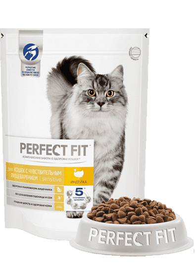 PERFECT FIT SENSITIVE сухой корм для кошек с чувствительным пищеварением с индейкой 2,5 кг