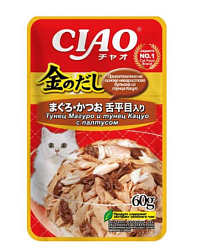 INABA CIAO Корм влажный для кошек Kinnodashi Тунец Магуро и тунец Кацуо с палтусом 60 гр