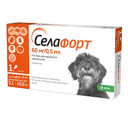 Селафорт от блох, чесоточного клеща и гельминтов для собак от 5,1-10 кг 60мг/0,5мл, KRKA
