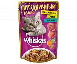WHISKAS® (Вискас) Праздничный микс влажный корм для взрослых кошек утка/кролик/овощи желе 85 г пауч