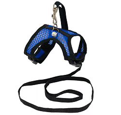 Дарэленд Шлейка текстильная+поводок АЭРО №4 д/хорьков/кроликов об.гр.21-26см (3D-сетка цв.) синяя