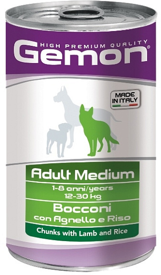 Gemon Dog Medium консервы для собак средних пород кусочки ягненка с рисом 1250 г. 70387910