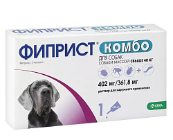 Фиприст Комбо капли для собак от клещей, блох и власоедоев более 40 кг, 4,02 мл, KRKA