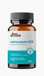 FeelGOOD Кальциум-Д3 витаминизированное лакомство для щенков, собак и котят, таблетки, №140     