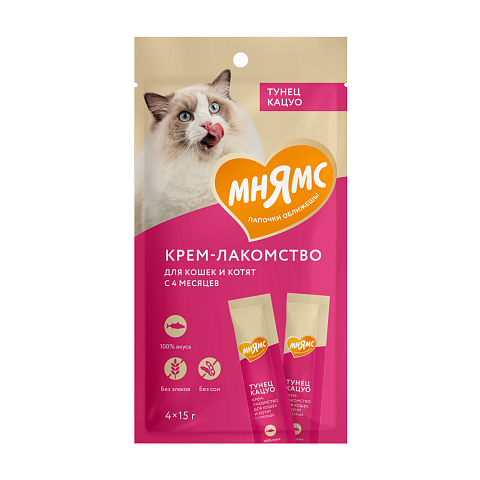 Мнямс Крем-лакомство для кошек с тунцом Кацуо 15 г*4 штуки в упаковке