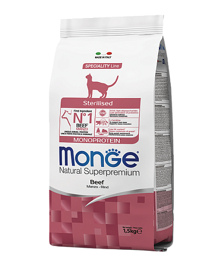 Monge Cat Monoprotein Sterilised Beef сухой корм для стерилизованных кошек с говядиной 1,5 кг 31089