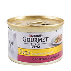 GOURMET GOLD влажный корм для взрослых кошек форель-овощи 85 г PR12109500