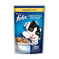 FELIX Аппетитные кусочки влажный корм для взрослых кошек с курицей в желе 85 г 12493516