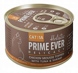 Prime Ever Delicacy 1A Holistic мусс корм для взрослых кошек цыпленок/тунец/креветки 80 г