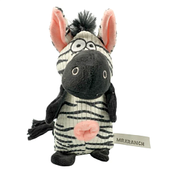 Mr.Kranch Игрушка для собак Зебра плюшевая с канатиками, пищалкой и карманом под лакомство 21 см бел