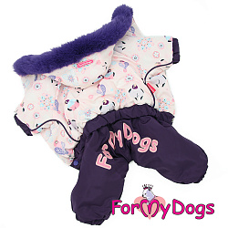 FOR MY DOG Комбинезон белый/фиолетовый "Птички"на девочек (14) FW1001-2021 F