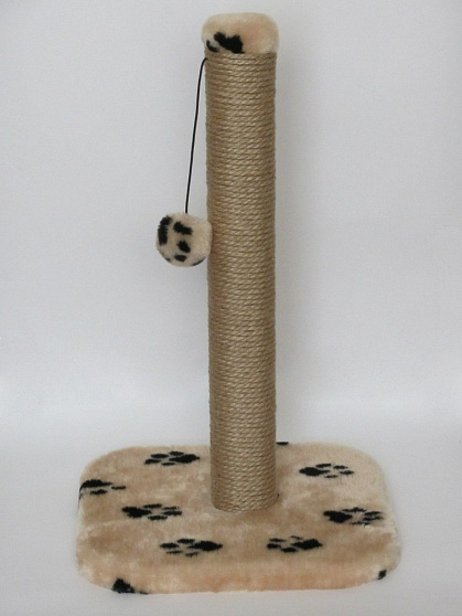 Когтеточка-столб для крупных кошек 43*43*85 см, мех бежевый с лапками  "Рыжий кот"