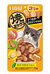 INABA Лакомство запеченое для кошек Yakimiksu со вкусом кацуобуси,морской гребешок, кальмар 25 г 