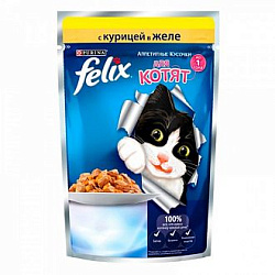 FELIX Аппетитные кусочки влажный корм для котят с курицей в желе, 75 г. PR12333330