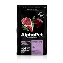 ALPHAPET (АльфаПет) сухой корм для взрослых собак средних пород с чув.пищ.Баранина/потрошки 2кг