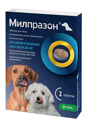Милпразон для щенков и маленьких собак до 5 кг 2 таб 2,5 мг/25 мг KRKA