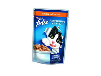 FELIX Аппетитные кусочки влажный корм для взрослых кошек с индейкой в желе, 85 г