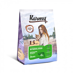 KARMY Sterilized сухой корм для стерилизованных кошек и кастрированных котов лосось 1,5 кг 7021