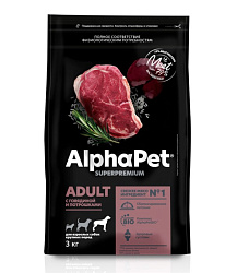 ALPHAPET (АльфаПет) сухой корм для взрослых собак крупных пород Говядина/Потрошки 3 кг 651454