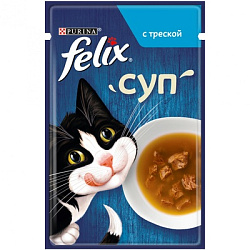 FELIX Суп влажный корм для взрослых кошек треска 48 г 12479133
