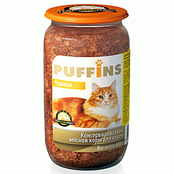PUFFINS консервы для взрослых кошек курица 650 г