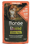 Monge Cat BWild GRAIN FREE Bocconcini Salmone влажный корм для стерилизованных кошек лосось/креветки/овощи 85г